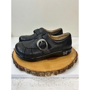 Alegria Khloe Clogs Round Toe Black Leather Buckle Comfort Shoes Size 36